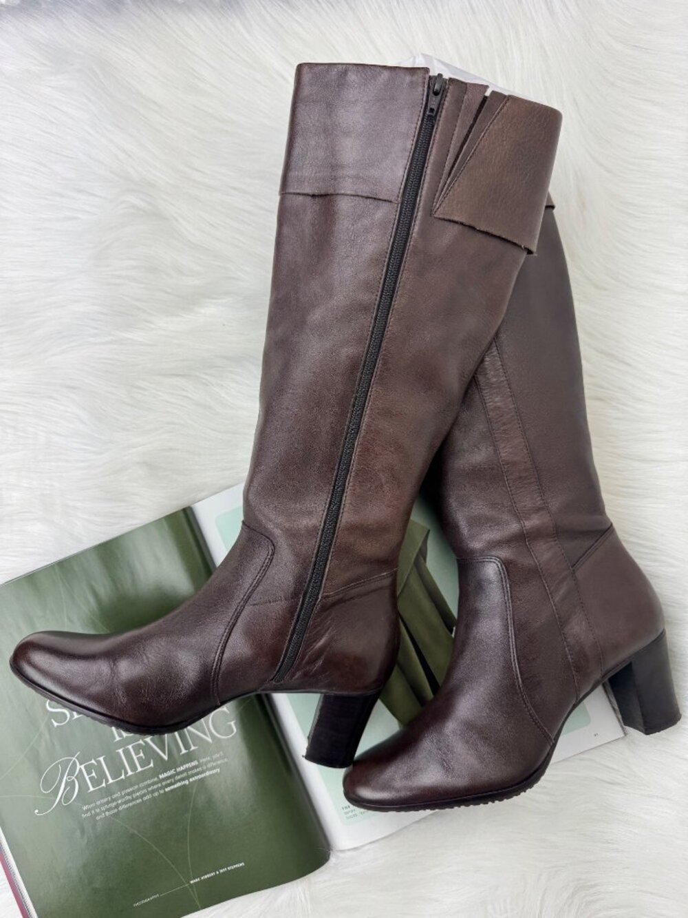 Women's Talbots Brown Knee High Folded Cuff Almond Toe Riding Boots Size US 6B